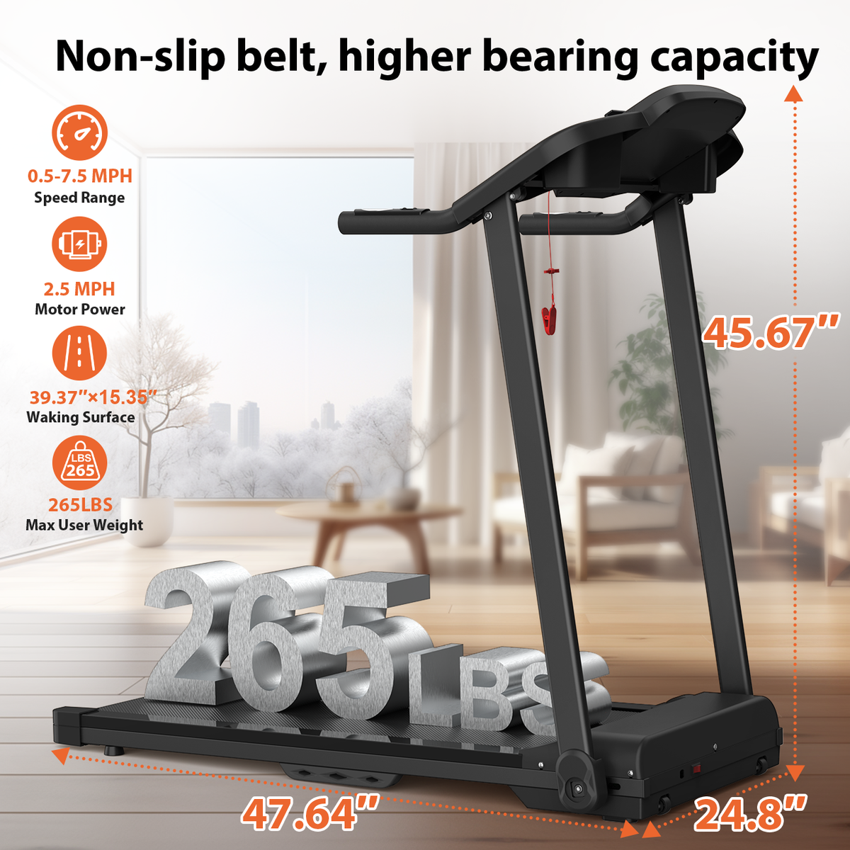 Foldable 2.5HP home treadmill up to 120 kg - image 5