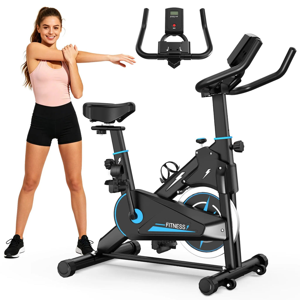 Indoor spinning bike with workout monitor