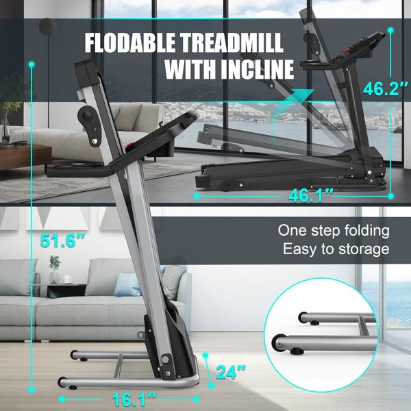 Foldable 2.5HP home treadmill