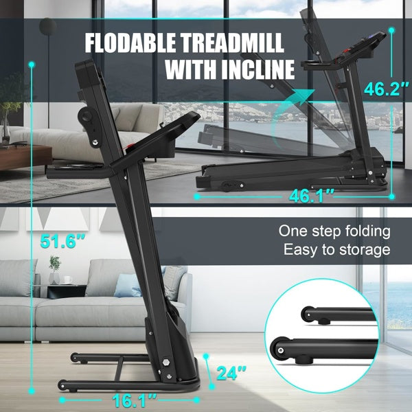 Foldable 2.5HP home treadmill
