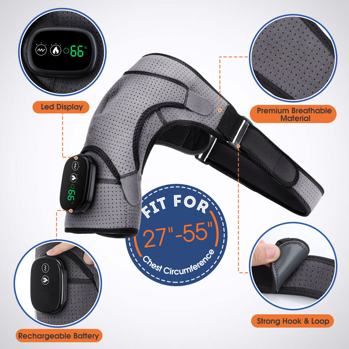 USB rechargeable shoulder heating pad