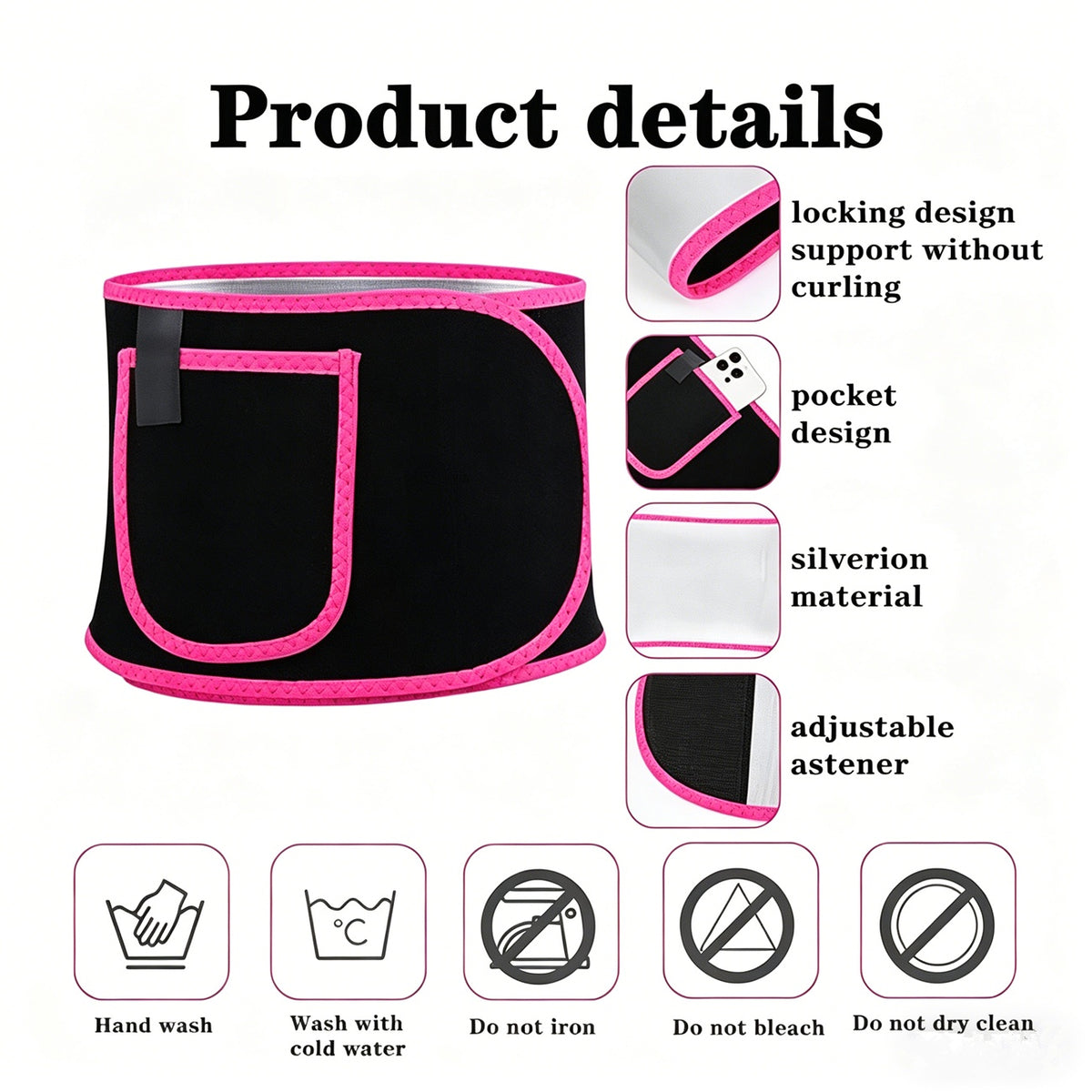 Black and pink neoprene sports belt with pocket