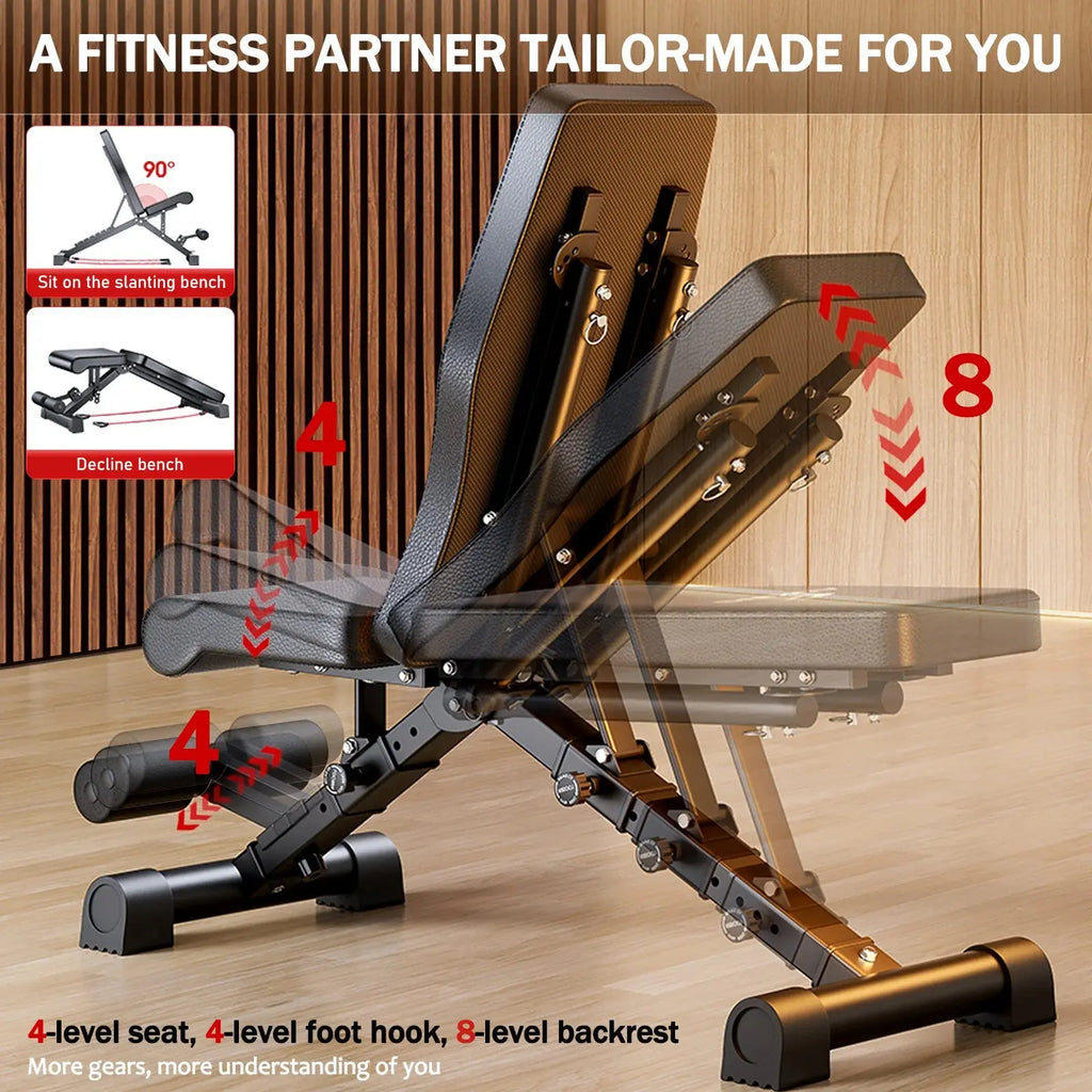 Multifunctional folding weight bench up to 1000 lbs
