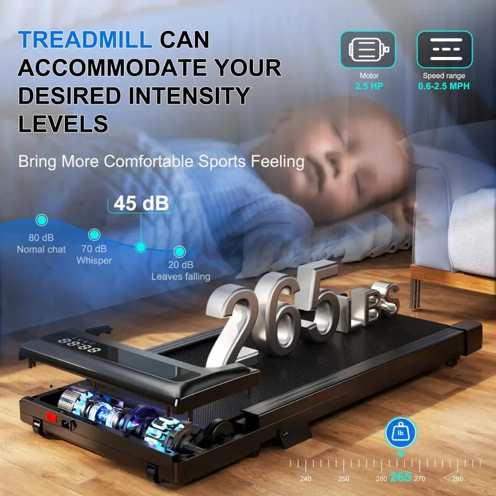 Foldable 2.5HP walking pad with 6% incline and LCD display