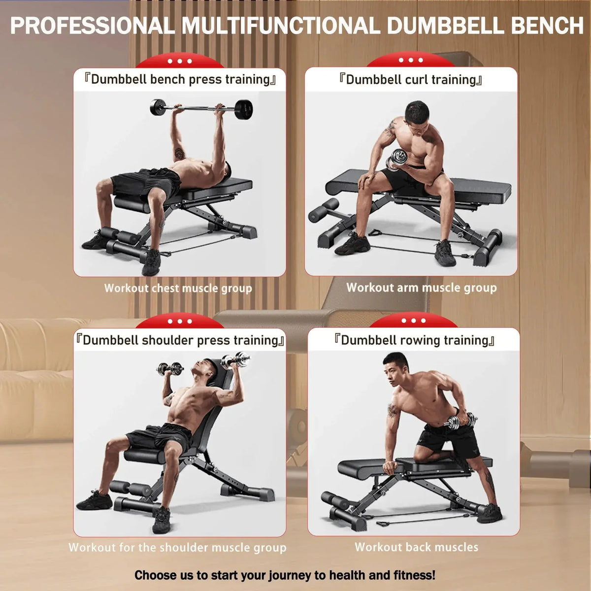 Multifunctional folding weight bench up to 1000 lbs