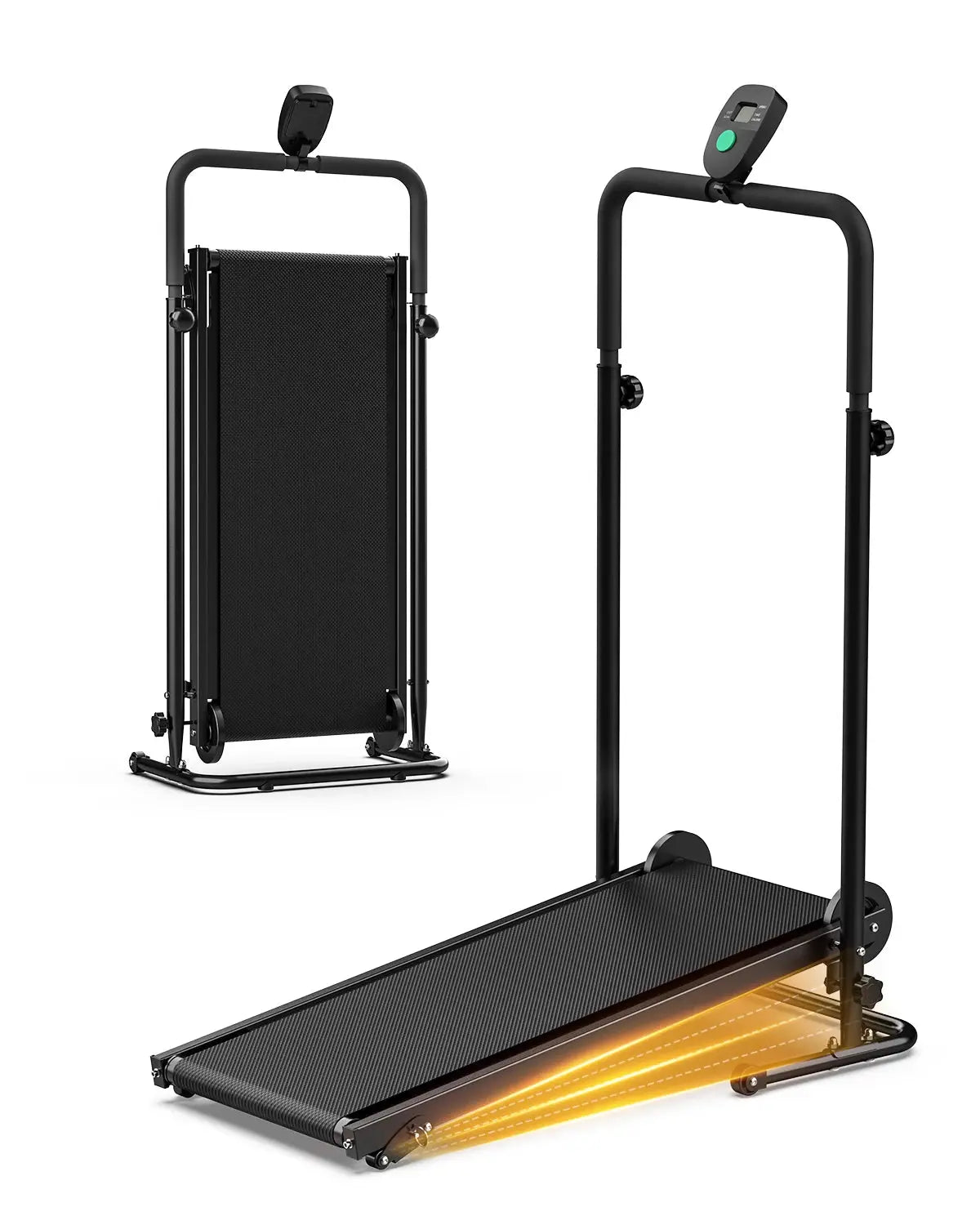 Foldable manual treadmill with fixed incline and LCD display