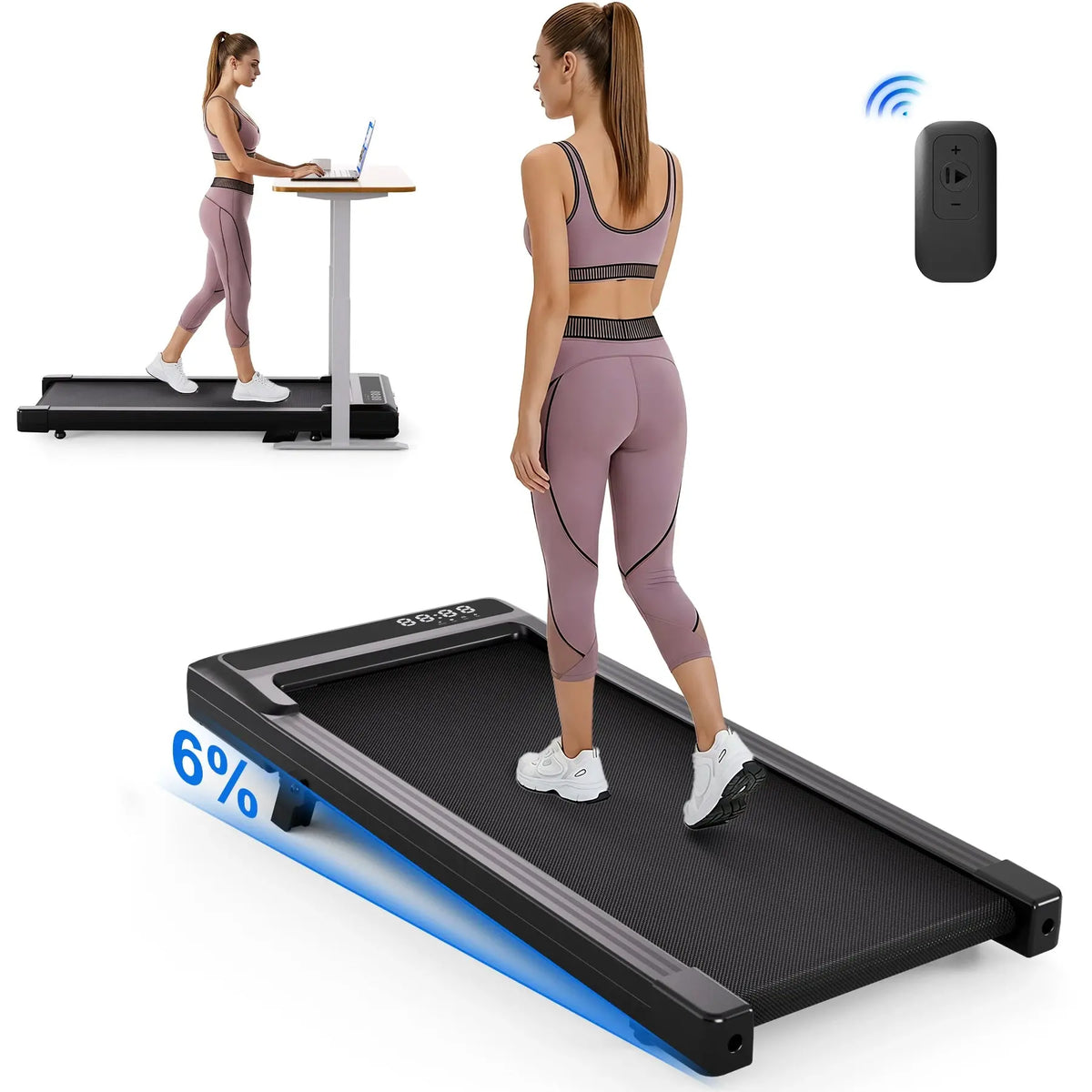 Foldable 2.5HP walking pad with 6% incline and LCD display