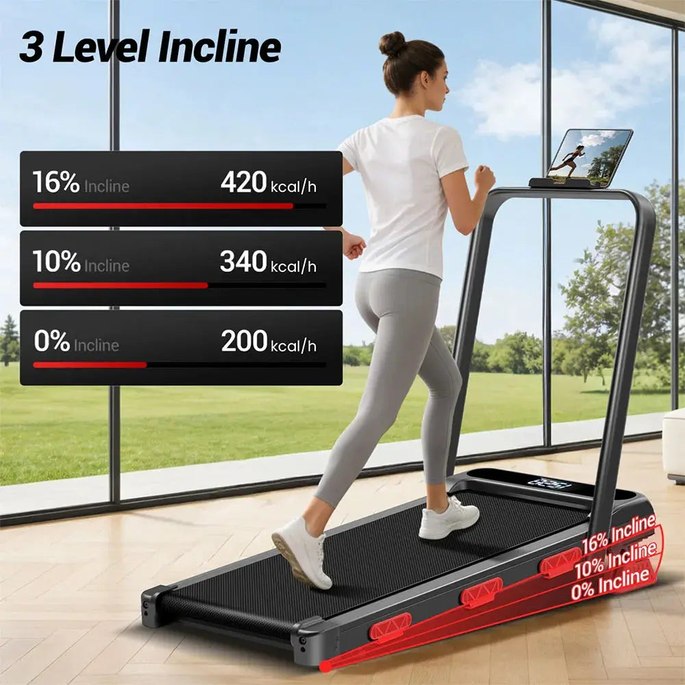 Foldable 2.5HP electric treadmill with 16% incline and LED display
