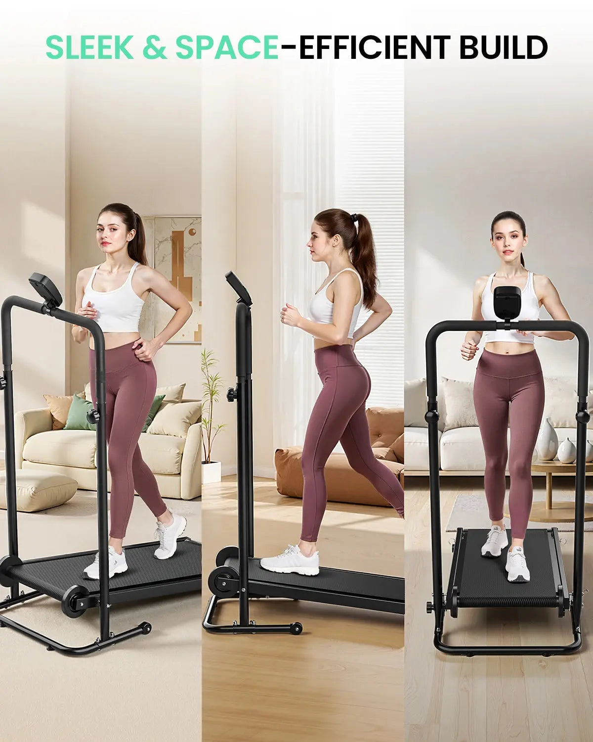 Foldable manual treadmill with fixed incline and LCD display