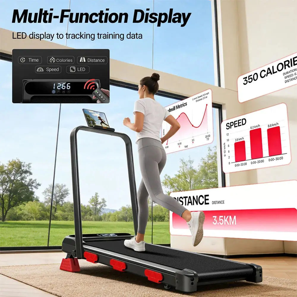 Foldable 2.5HP electric treadmill with 16% incline and LED display