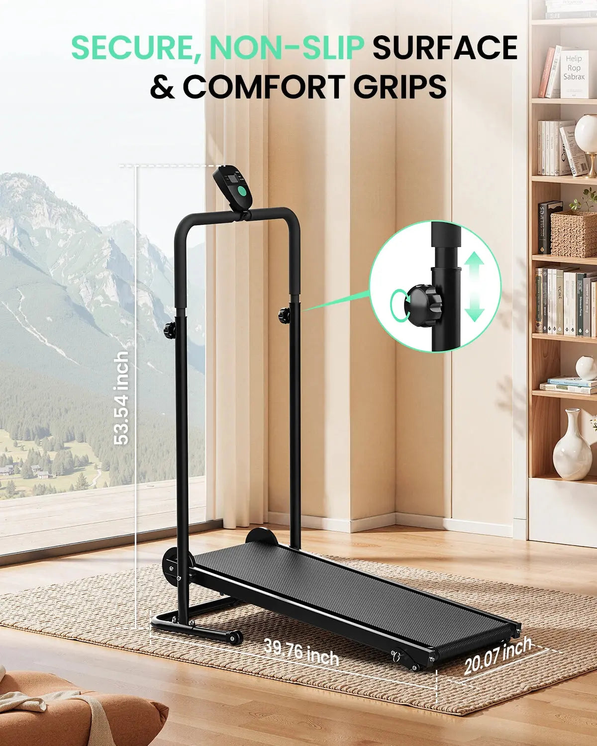 Foldable manual treadmill with fixed incline and LCD display