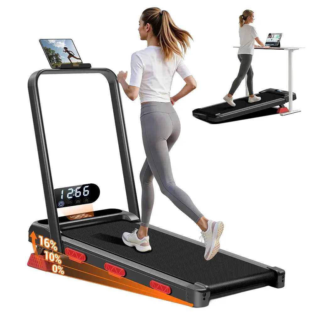 Foldable 2.5HP electric treadmill with 16% incline and LED display