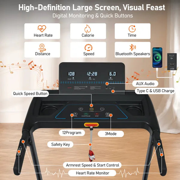 Foldable 3.0HP home treadmill with incline - image 2
