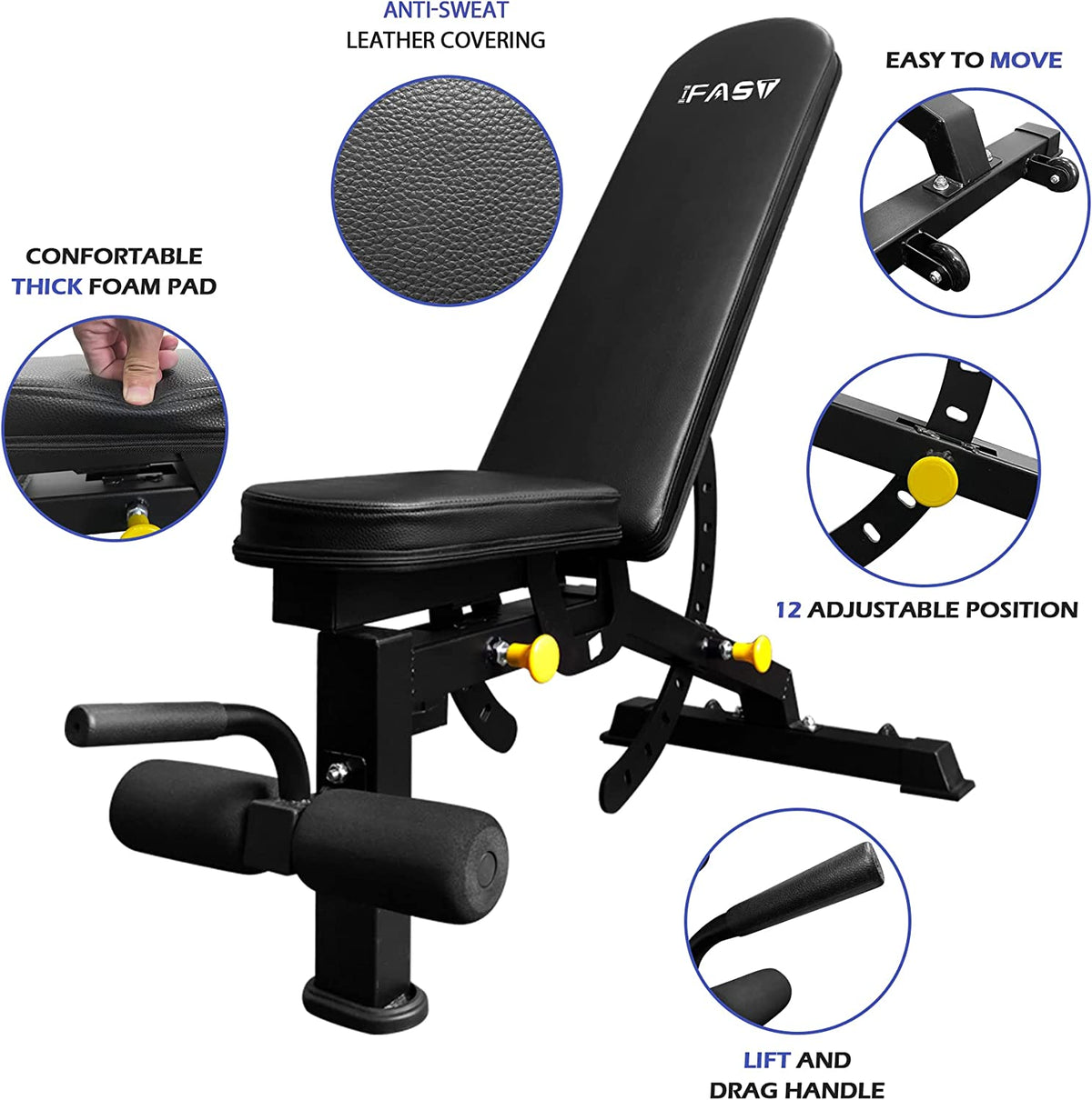 Weight bench for incline presses and dumbbell exercises