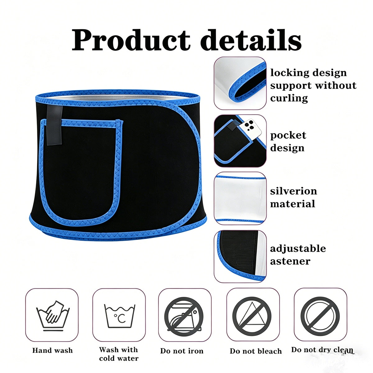 Black neoprene sports belt with phone pocket